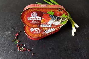 Скумбрия атлантическая, филе бланшированное в томатном соусе